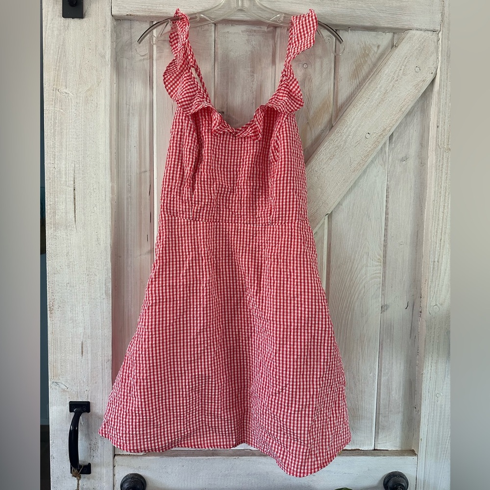Red Gingham Ruffle-Strap Dress